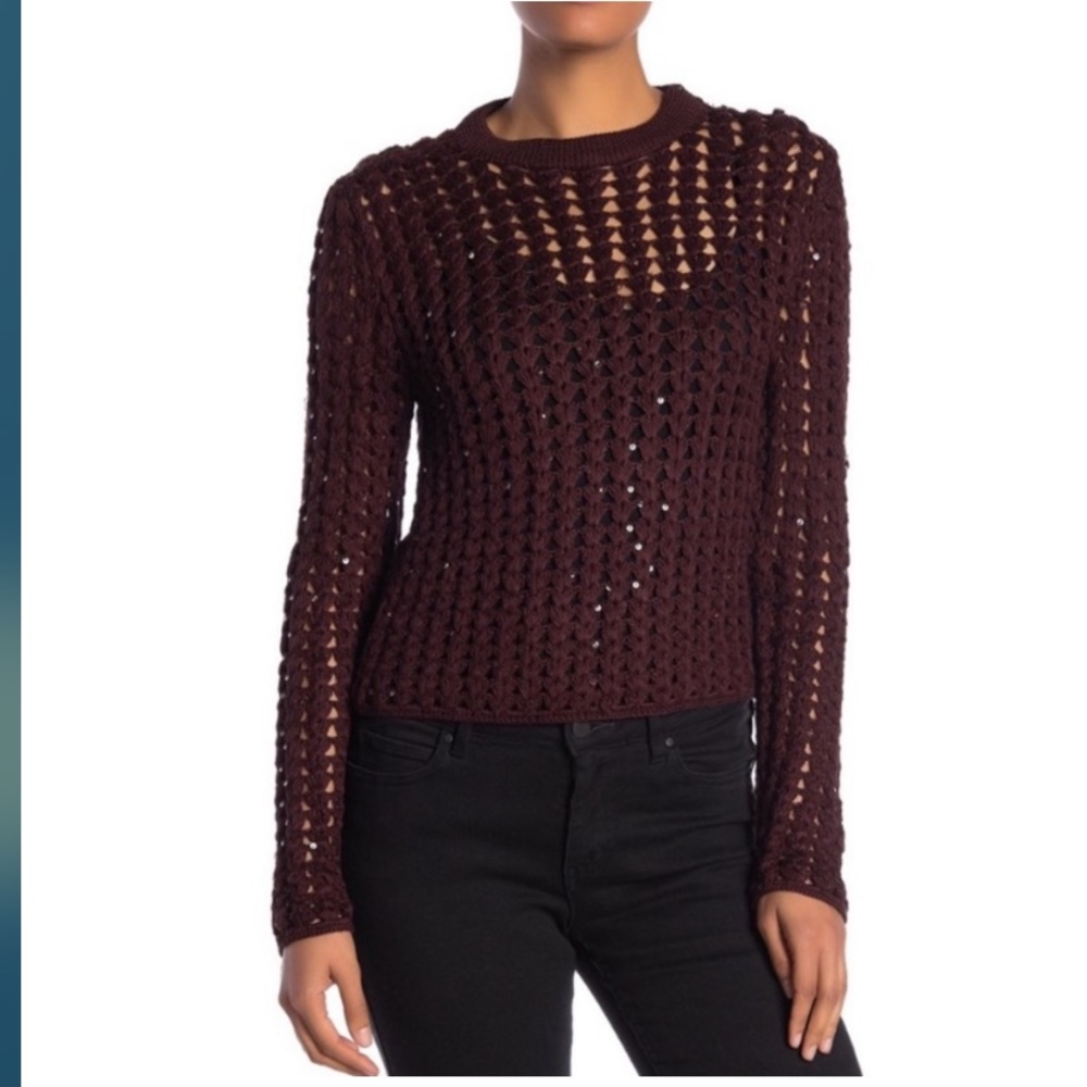 36. Allsaints Alyse Jumper Hand Embellished Open
Knit Sweater brown sequins